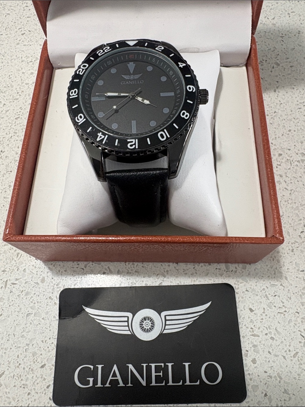 Men's Black Leather Strap Watch